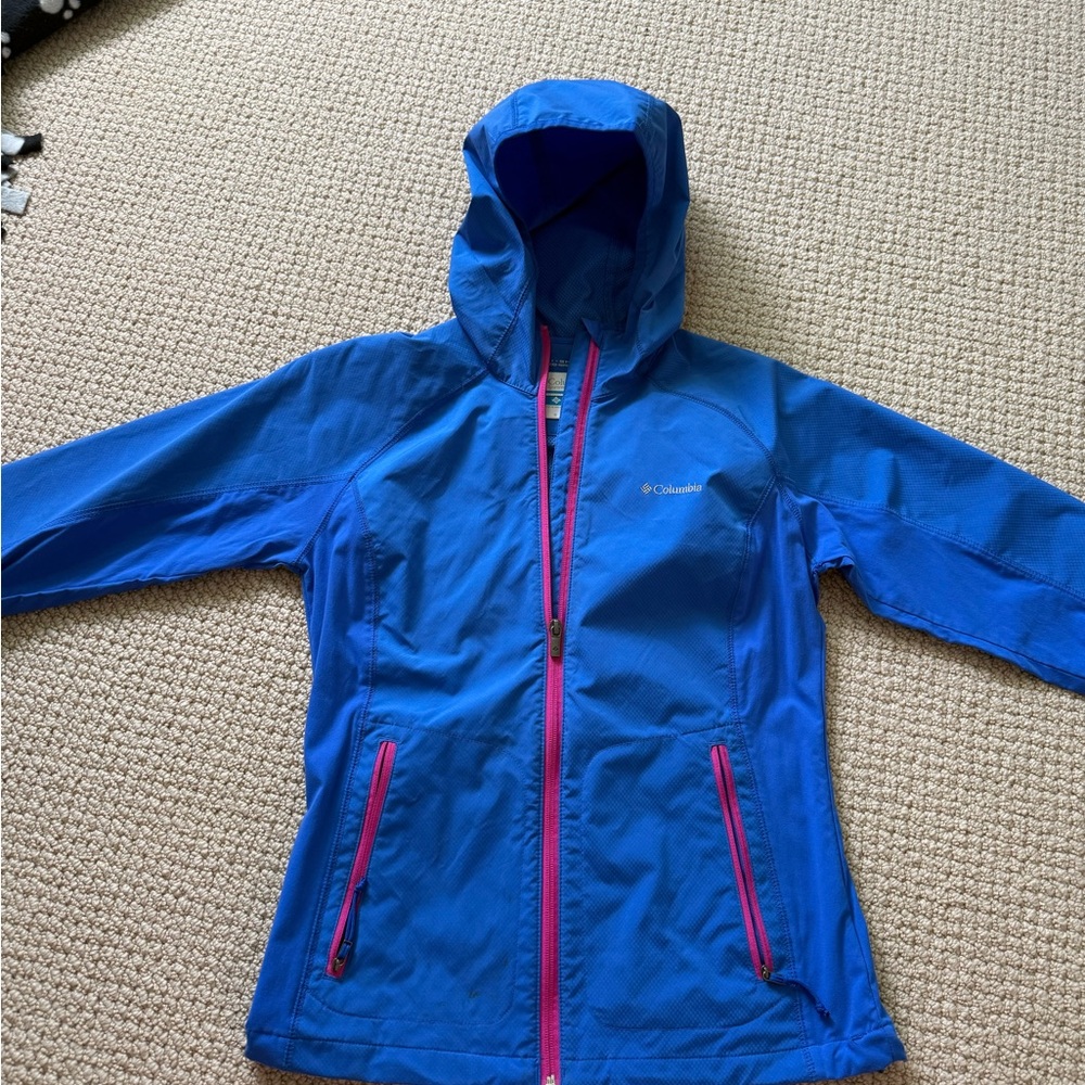 Columbia Bright Blue Shell Jacket with Pink Accent